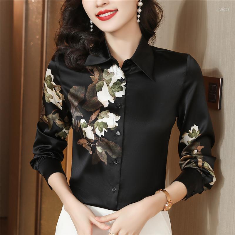 Women's Blouses Elegant Black Flower Satin Silk Shirts Women Casual Loose Long Sleeve Top Korean Fashion Ladies Work Shirt
Women's Blouses Elegant Black Flower Satin Silk Shirts Women Casual Loose Long Sleeve Top Korean Fashion Ladies Work Shirt