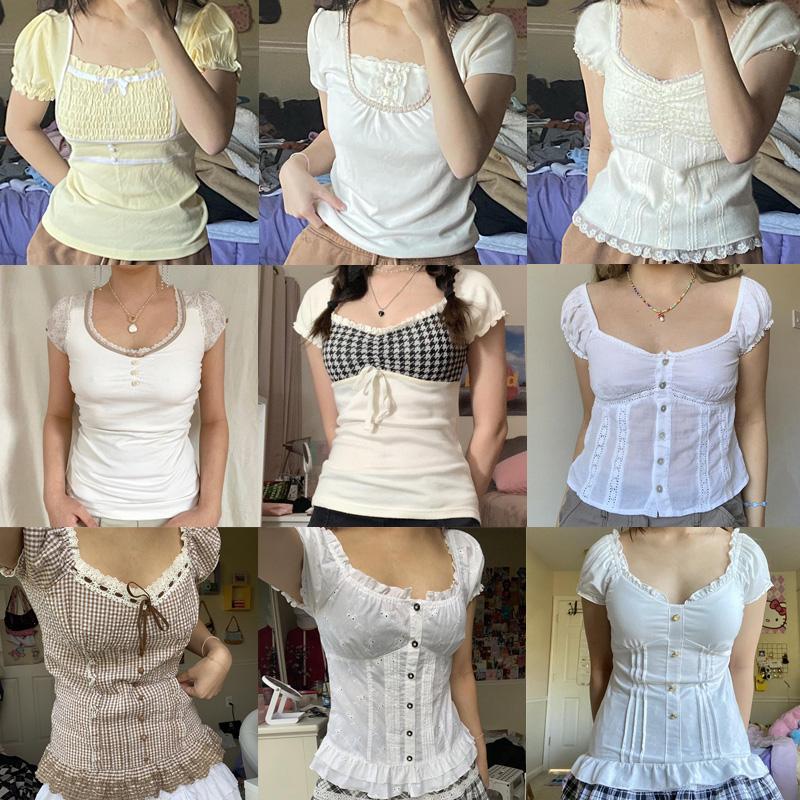 T-Shirt Y2K Kawaii Vintage Crop Top Retro Fairycore Grunge Square Collar Puff Sleeve Cute Milkmaid Top Women Baby Tees Summer Tshirt, Type 11
T-Shirt Y2K Kawaii Vintage Crop Top Retro Fairycore Grunge Square Collar Puff Sleeve Cute Milkmaid Top Women Baby Tees Summer Tshirt, Type 11