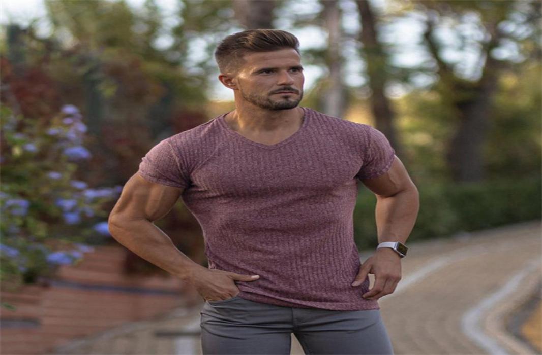 Men V Neck Short Sleeve T Shirt Fitness Slim Fit Sports Strips Tshirt Male Solid Fashion Tees Tops Summer Knitted Gym Clothing6424822, Red
Men V Neck Short Sleeve T Shirt Fitness Slim Fit Sports Strips Tshirt Male Solid Fashion Tees Tops Summer Knitted Gym Clothing6424822, Red