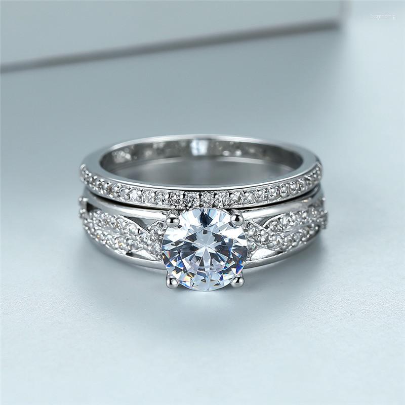 Wedding Rings Simple Trendy White Zircon Ring Set Luxury Crystal Round Stone Engagement Antique Silver Color Sets For Women
Wedding Rings Simple Trendy White Zircon Ring Set Luxury Crystal Round Stone Engagement Antique Silver Color Sets For Women