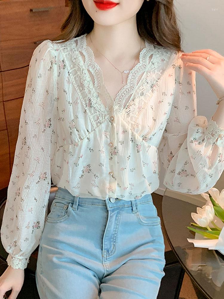 Women' Blouses Spring Long Sleeve Blouse Women Blusas Mujer De Moda 2023 Lace V-Neck Print Chiffon Shirt Tops Shirts G382, As the picture
Women' Blouses Spring Long Sleeve Blouse Women Blusas Mujer De Moda 2023 Lace V-Neck Print Chiffon Shirt Tops Shirts G382, As the picture