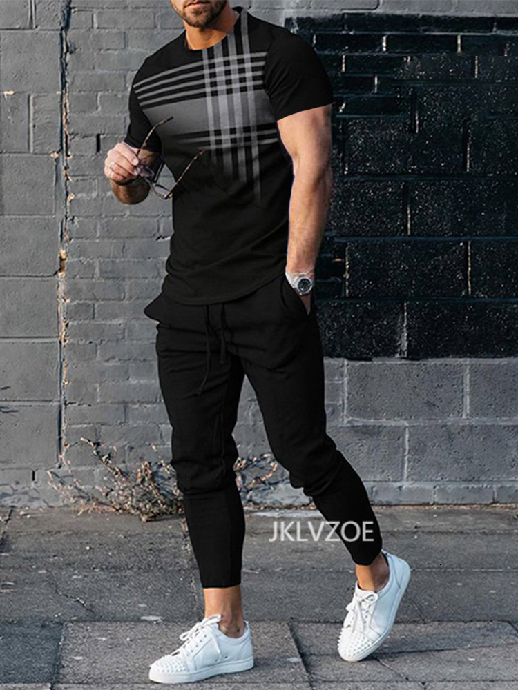 Men's Tracksuits Summer Fashion Men T Shirt Suits Tracksuits 3D Printed Outfits Sportswear Short Sleeve Streetwear Tshirt Long Pants 2 Piece Set 