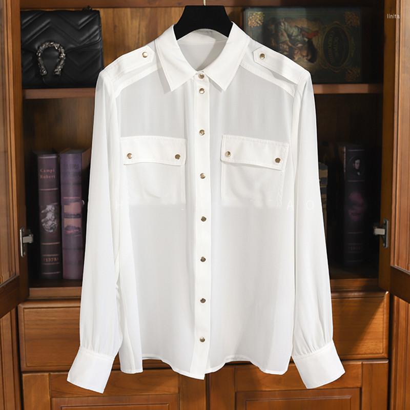 Women's Blouses Shirts Lapel Long Sleeve Double Pocket Studded Button Shirt Women Camisas De Mujer, White
Women's Blouses Shirts Lapel Long Sleeve Double Pocket Studded Button Shirt Women Camisas De Mujer, White