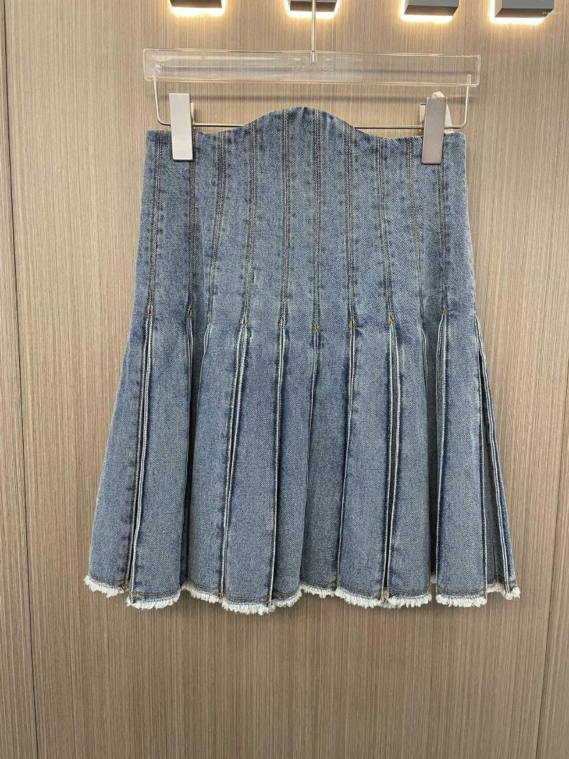 Skirts 2023 Women Fashion Sexy Casual Denim Zipper Pleated Skirt 0419