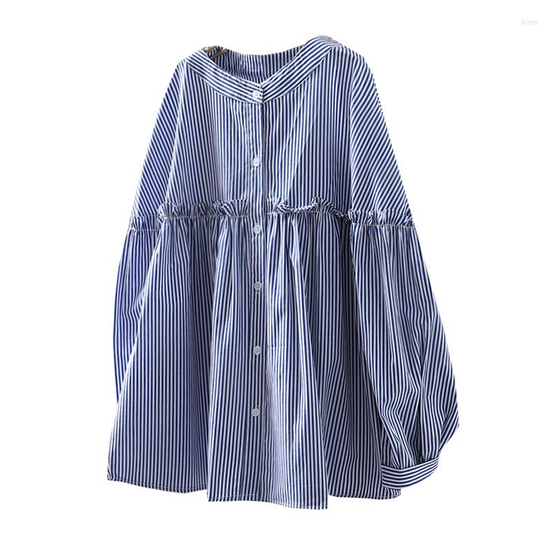 Women's Blouses Blue Stripe Cotton Shirt Women Long Sleeve Spring Clothes Wooden Ear Edge Loose Top Camisas De Mujer, White
Women's Blouses Blue Stripe Cotton Shirt Women Long Sleeve Spring Clothes Wooden Ear Edge Loose Top Camisas De Mujer, White