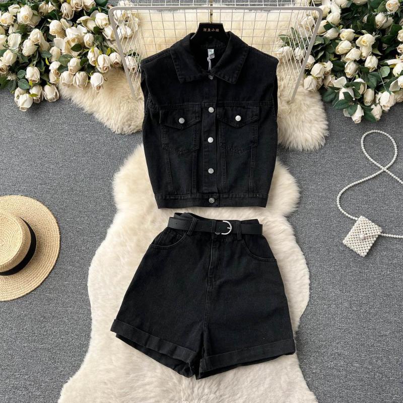 Women's Tracksuits Shorts Women's Denim Spicy Girl Set Summer Vintage Sleeveless Shirt Top And High Waist Loose Leg Two Piece, Black
Women's Tracksuits Shorts Women's Denim Spicy Girl Set Summer Vintage Sleeveless Shirt Top And High Waist Loose Leg Two Piece, Black