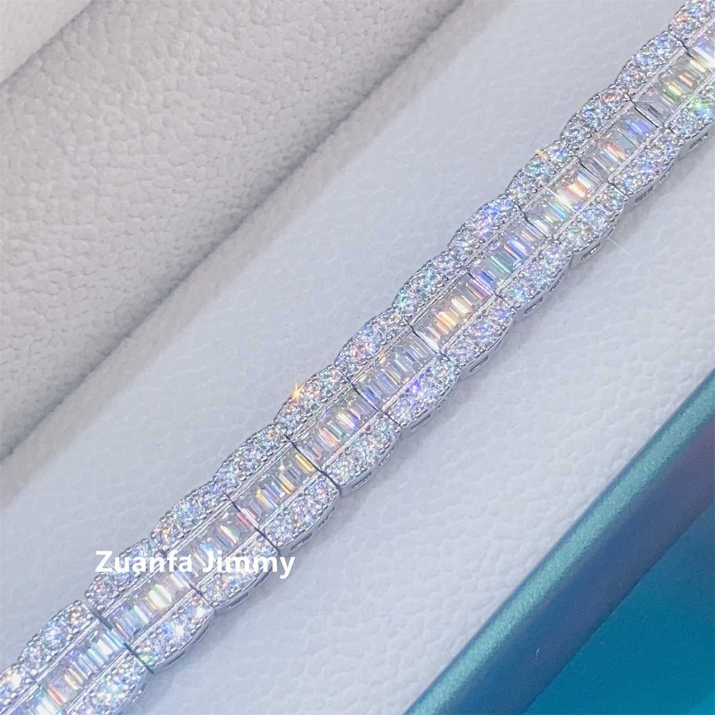 bracelet necklace mossanite Pendant Necklaces Hip Hop Style Customized Pass New Design 9mm Width Baguette +round Vvs1 Cluster Tennis Chain Bracelet