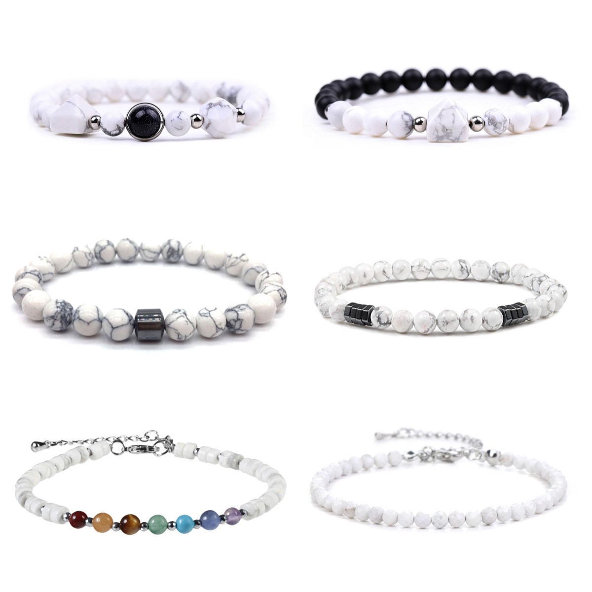 Natural Howlite Beads Bracelet Various Size Howlite Beads with Different Gemstone Beads Charm Bracelet for Men and Women
Natural Howlite Beads Bracelet Various Size Howlite Beads with Different Gemstone Beads Charm Bracelet for Men and Women