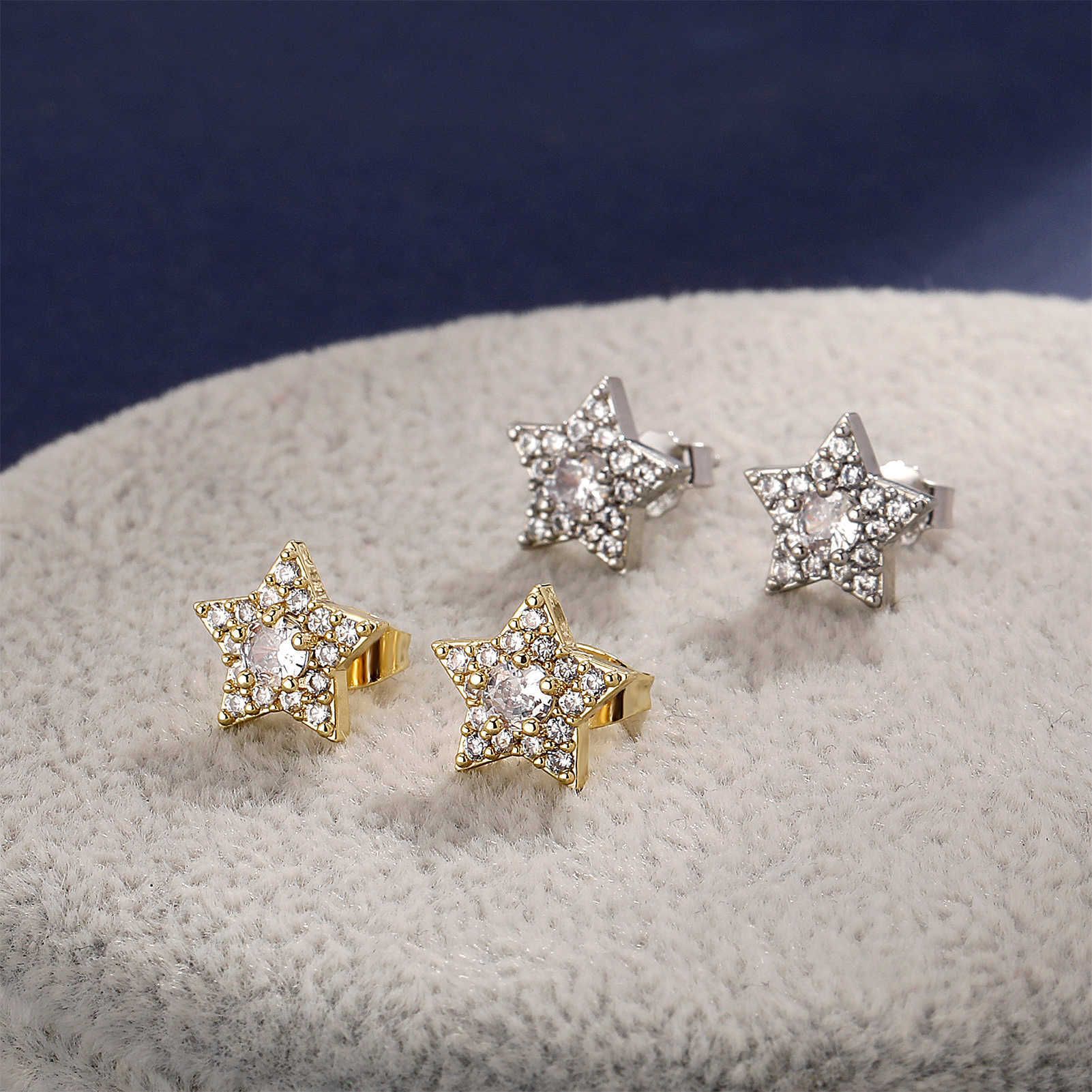 Fashion South Korea Live Broadcast Pentagram Earring Stud Female Iced Out Finve Point Star Earrings Studs S925 Silver Needle Fine Cubic Zircon Ear Rin