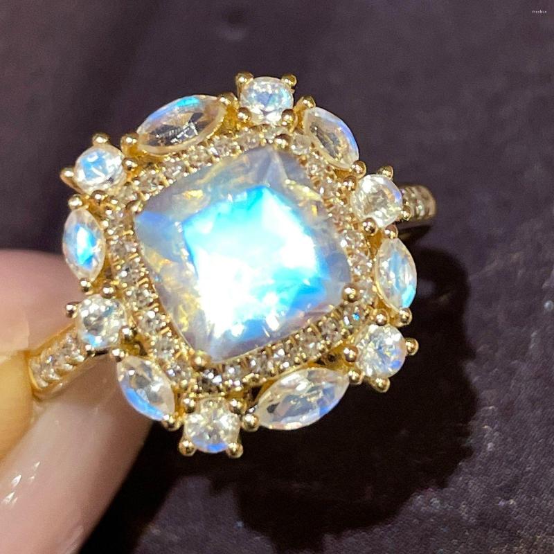 Cluster Rings LR Fine Jewelry 18K Gold AU750 Sri Lanka Origin Natural Moonstone Gemstone 1.65ct Female's For Women