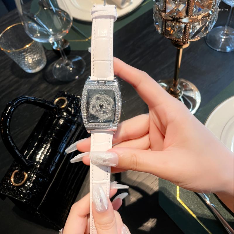 Wristwatches Women's Watches Ladies Hollow Watch Fashion White Leather Rotated Dial Quartz Diamond Clock Reloj De Mujer, Rose gold red
Wristwatches Women's Watches Ladies Hollow Watch Fashion White Leather Rotated Dial Quartz Diamond Clock Reloj De Mujer, Rose gold red