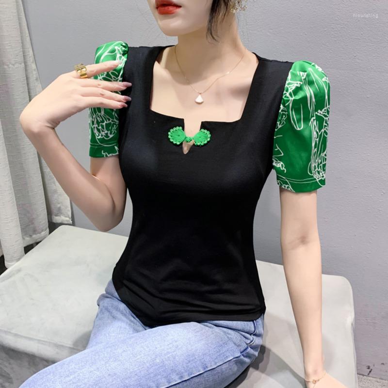 Women's T Shirts #6106 Spliced Color Short Shirt Women Square Collar Vintage Irregular Tshirt Female Puff Sleeve Tight T-shirt Buttons, White
Women's T Shirts #6106 Spliced Color Short Shirt Women Square Collar Vintage Irregular Tshirt Female Puff Sleeve Tight T-shirt Buttons, White