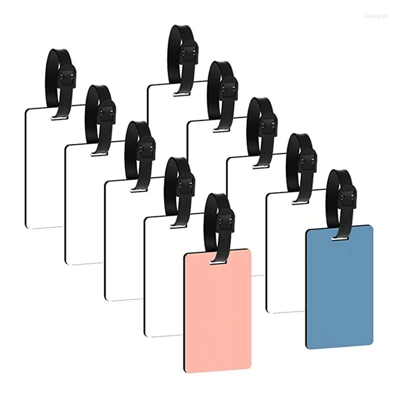 

Keychains 10Pcs White Blank Travel Bag Tags Baggage With Strap Double Sided MDF Suitcase Label Tag