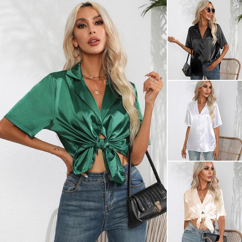 Women' Blouses Suit Collar Satin Shirt Women' Short Sleeve Summer Solid Blouse, Champagne
Women' Blouses Suit Collar Satin Shirt Women' Short Sleeve Summer Solid Blouse, Champagne