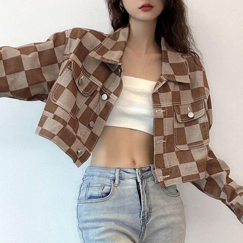 Women's Jackets Hikigawa Chic Fashiopn Women Vintage Streetwear Contrast Color Plaid Turn Down Collar Denim Casual Button Up Loose Top, Brown
Women's Jackets Hikigawa Chic Fashiopn Women Vintage Streetwear Contrast Color Plaid Turn Down Collar Denim Casual Button Up Loose Top, Brown