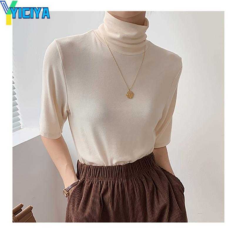 YICIYA Women' T Shirts 2023 Spring Women Shirt Turtleneck Slim Thin Fashion Korean Tops Femme Short Sleeve Solid Basic Casual Tees T-Shirt Female, Yellow
YICIYA Women' T Shirts 2023 Spring Women Shirt Turtleneck Slim Thin Fashion Korean Tops Femme Short Sleeve Solid Basic Casual Tees T-Shirt Female, Yellow