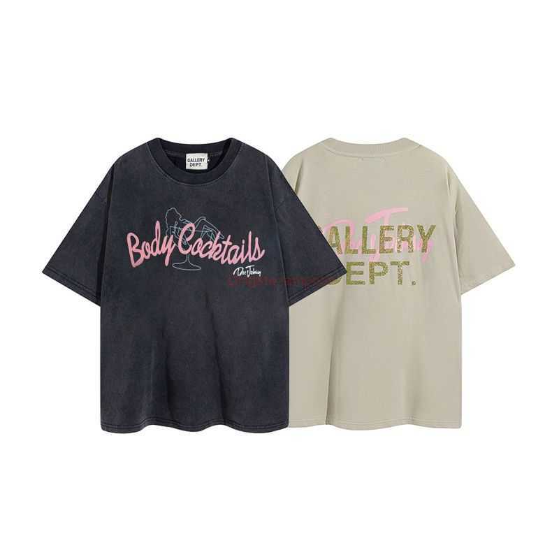 Designer Fashion Clothing Tees Tshirt Galleryes Depts New Cocktail Neon Light Stamped Letter Vtg Washed Old Loose Short Sleeve Tshirt Casual Streetwear Tops Rock Hi