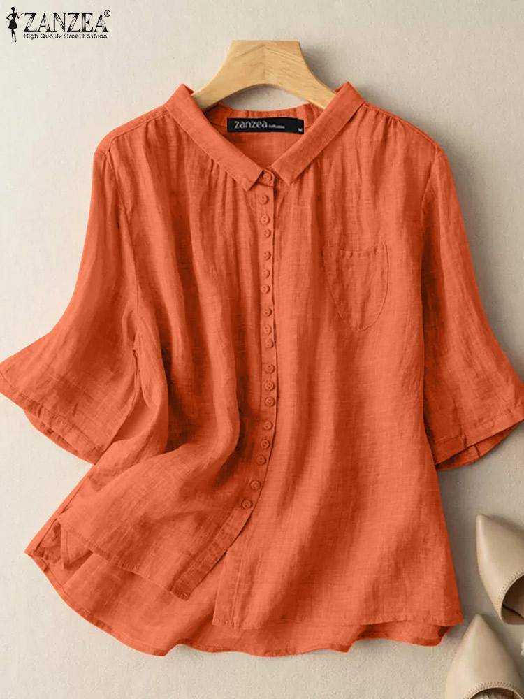 Shirts ZANZEA Women 3/4 Sleeve ONeck Solid Color Blouse Summer Elegant Shirt Front Pockets Stylish Casual Office OL Tops Cotton Shirts, Blue
Shirts ZANZEA Women 3/4 Sleeve ONeck Solid Color Blouse Summer Elegant Shirt Front Pockets Stylish Casual Office OL Tops Cotton Shirts, Blue