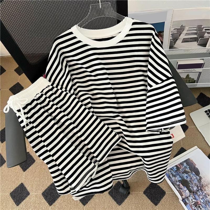 Women's Tracksuits Women T-Shirt Shorts Suit Summer Striped Short Sleeves Round Neck Elastic Waist Ladies Casual Tee Pants Sports Wear, Black
Women's Tracksuits Women T-Shirt Shorts Suit Summer Striped Short Sleeves Round Neck Elastic Waist Ladies Casual Tee Pants Sports Wear, Black
