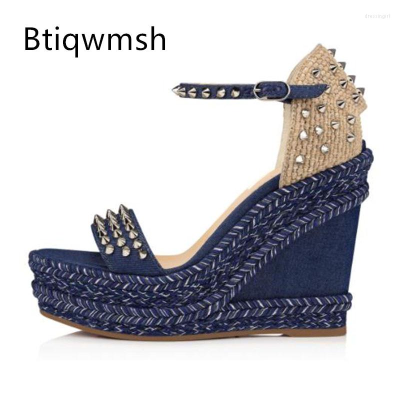 Sandals Blue Denim Platform Woman Open Toe Rivet Weave High Heels Lady Sexy Party Shoes
Sandals Blue Denim Platform Woman Open Toe Rivet Weave High Heels Lady Sexy Party Shoes