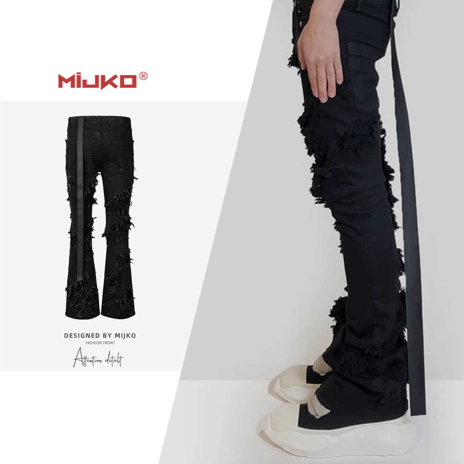 Mijko men's wear women's new product ro style erosive high elastic black bull men's and women's same flare trouser leg jeans trend
Mijko men's wear women's new product ro style erosive high elastic black bull men's and women's same flare trouser leg jeans trend