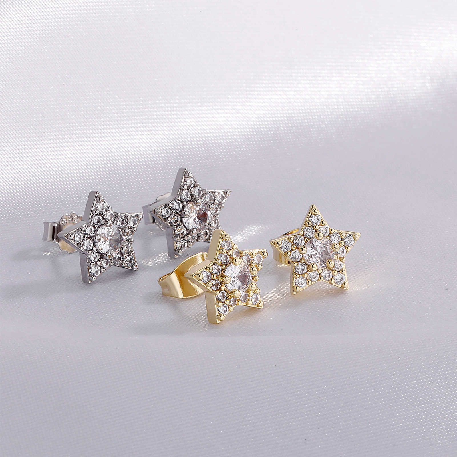 Fashion South Korea Live Broadcast Pentagram Earring Stud Female Iced Out Finve Point Star Earrings Studs S925 Silver Needle Fine Cubic Zircon Ear Rin