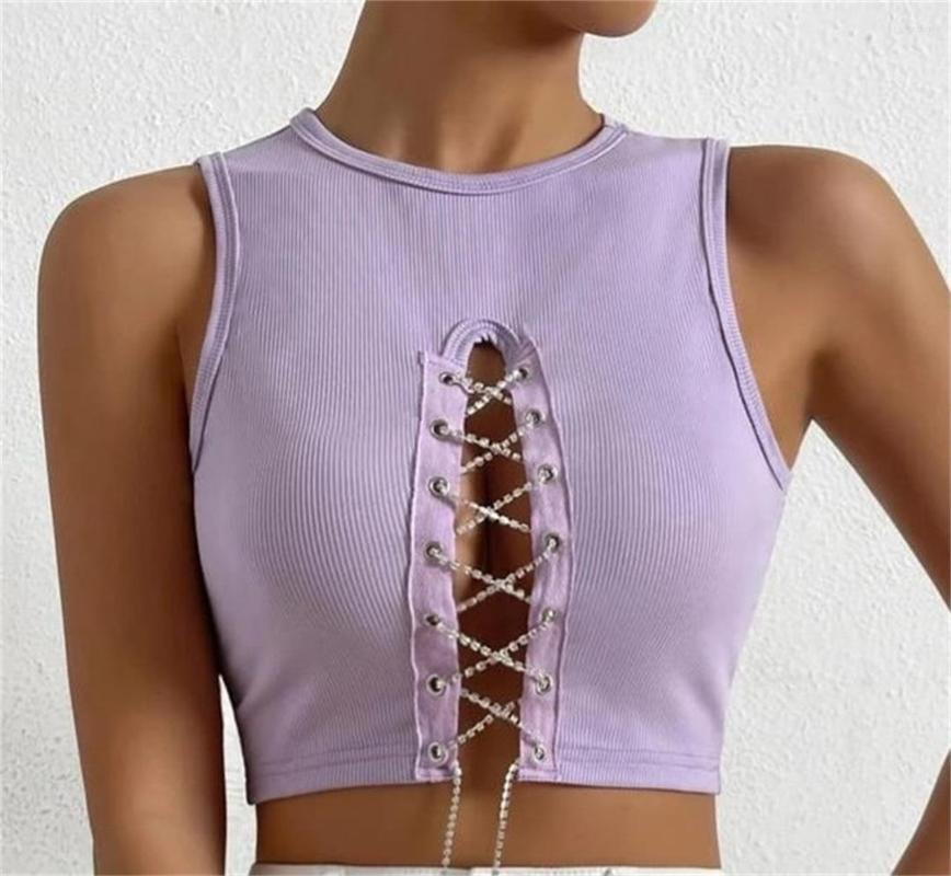 Women' Tanks 2023 Fashion Female Hollow Rhinestone Bandage Skinny Top Summer Women' Round Neck Sleeveless Rib Knit Slim Crop Tops Vest, Black
Women' Tanks 2023 Fashion Female Hollow Rhinestone Bandage Skinny Top Summer Women' Round Neck Sleeveless Rib Knit Slim Crop Tops Vest, Black