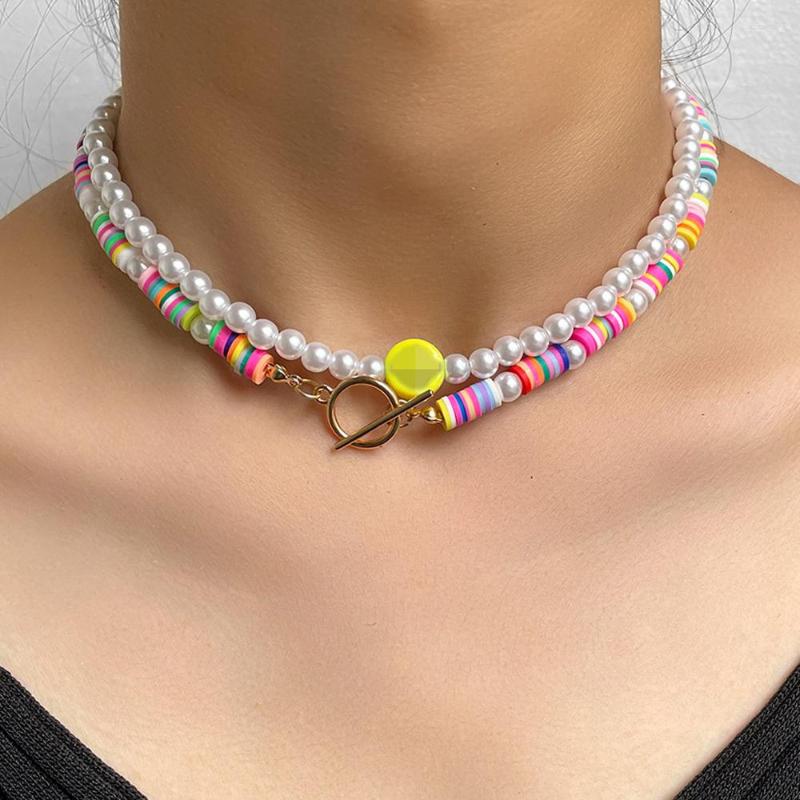 Chains Asymmetry Rainbow Soft Pottery Beaded Necklace For Women Metal OT Buckle Irregular Pearl String Beads Choker Necklaces Jewellery
Chains Asymmetry Rainbow Soft Pottery Beaded Necklace For Women Metal OT Buckle Irregular Pearl String Beads Choker Necklaces Jewellery