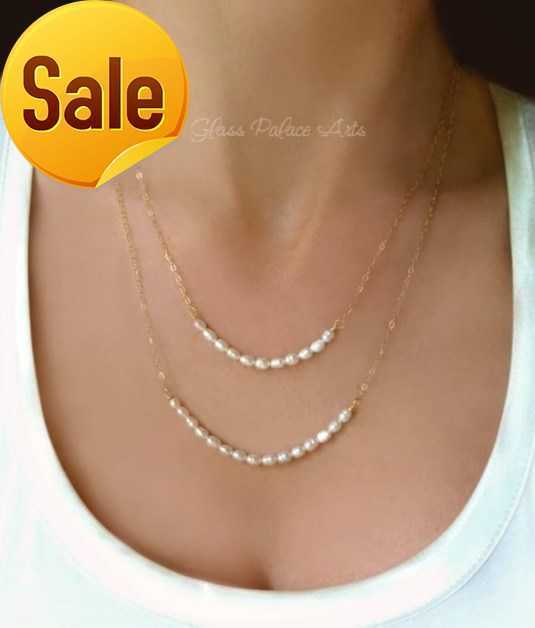 Zooying Multi Layered Pearl Strand Necklace Simple Freshwater Pearl Necklace For Women wedding jewelry