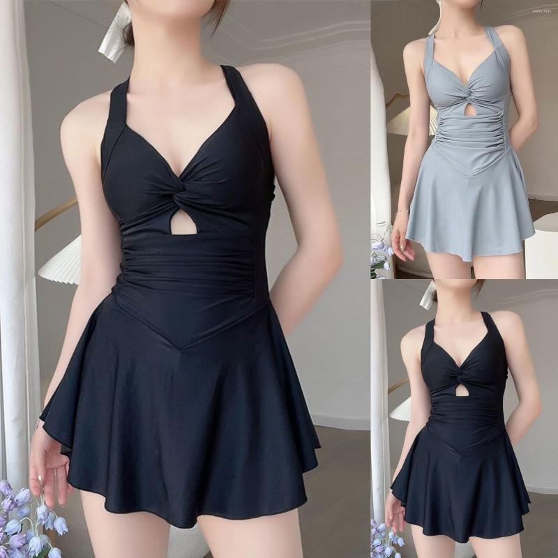 Women's Swimwear Women Fashionable Solid Color Neckline Pleated Waist Open Back Short Slim Shorts Women's Swimsuit Dress Bikini Sexy, Black
Women's Swimwear Women Fashionable Solid Color Neckline Pleated Waist Open Back Short Slim Shorts Women's Swimsuit Dress Bikini Sexy, Black