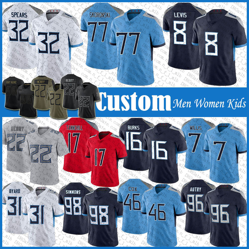 Custom 22 Derrick Henry 31 Kevin Byard Football Jersey Ryan Tannehill Jeffery Simmons Peter Skoronski Tyjae Spears Treylon Burks Denico Autry Morgan Cox Chris Moore, Shown
Custom 22 Derrick Henry 31 Kevin Byard Football Jersey Ryan Tannehill Jeffery Simmons Peter Skoronski Tyjae Spears Treylon Burks Denico Autry Morgan Cox Chris Moore, Shown