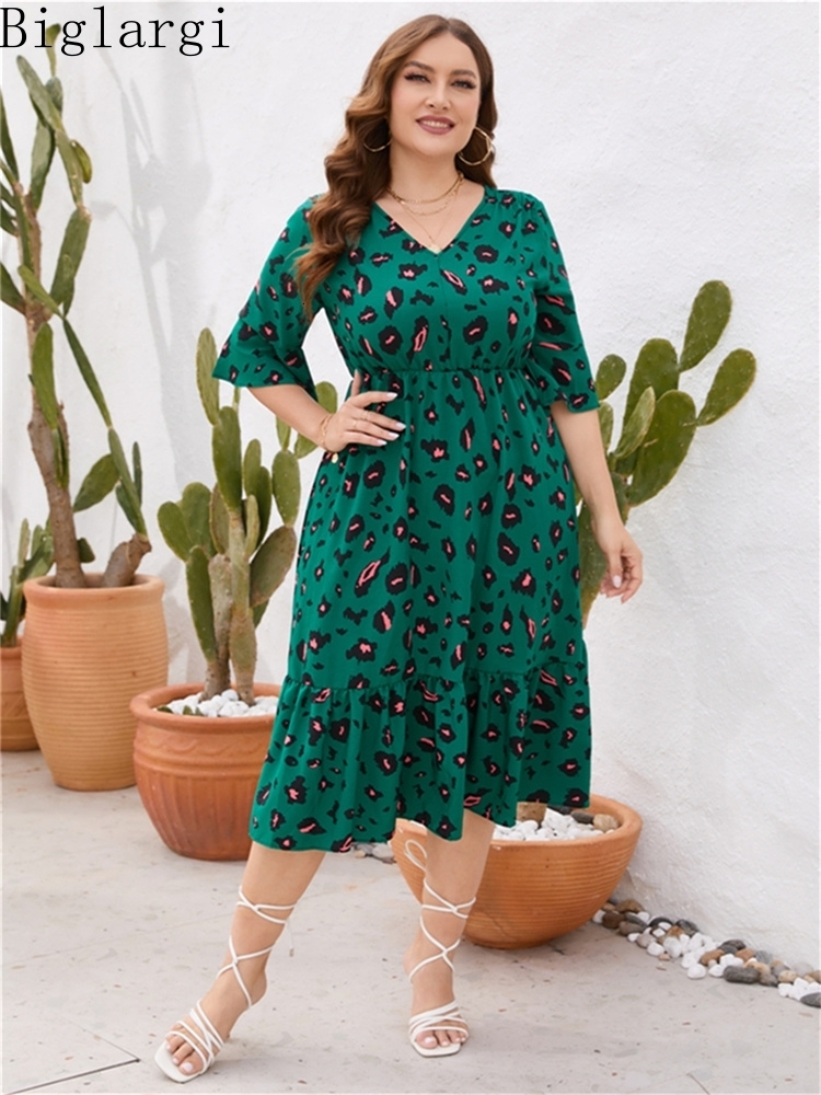 Plus size Dresses Size Summer Hig Waist Print Cotton Women Ruffle Casual Loose Ladies Green Midi Woman 230512, Green dress
Plus size Dresses Size Summer Hig Waist Print Cotton Women Ruffle Casual Loose Ladies Green Midi Woman 230512, Green dress