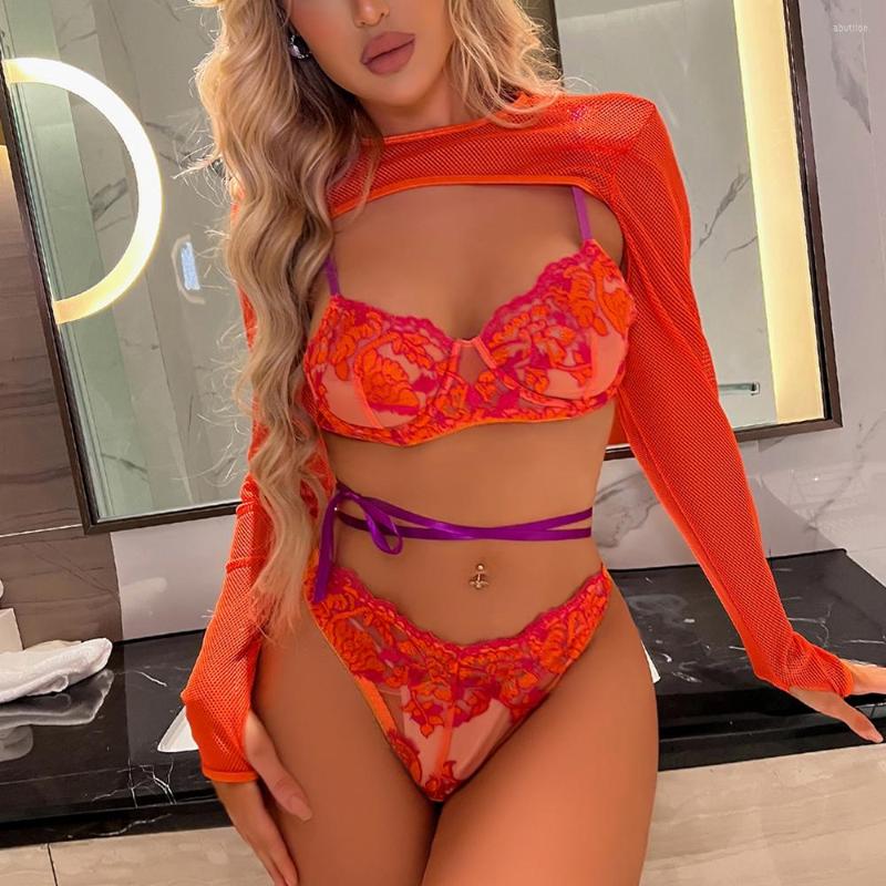 Bras Sets Fancy Lingerie Luxury Lace Underwear Orange Floral With Ribbons Long Sleeve Top Uncensored Transparent Fishnet Thong Intimate
Bras Sets Fancy Lingerie Luxury Lace Underwear Orange Floral With Ribbons Long Sleeve Top Uncensored Transparent Fishnet Thong Intimate