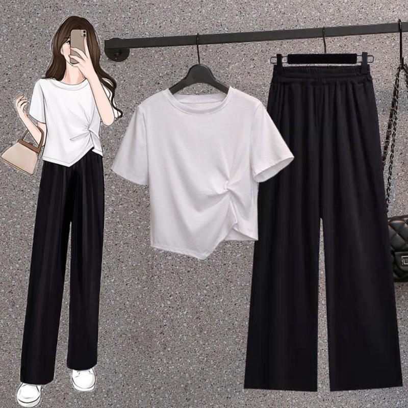 Women' Two Piece Pants 2Pcs/Set Summer T-shirt Set Pleated Top Trousers Suit Solid Color Long Women Female Clothes, Black
Women' Two Piece Pants 2Pcs/Set Summer T-shirt Set Pleated Top Trousers Suit Solid Color Long Women Female Clothes, Black