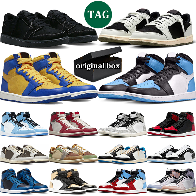 with box 1s High OG Basketball Shoes Lost and Found University Blue Hyper Royal 1 low Black Phantom Olive Reverse Mocha Patent Bred mens trainer, # 18
with box 1s High OG Basketball Shoes Lost and Found University Blue Hyper Royal 1 low Black Phantom Olive Reverse Mocha Patent Bred mens trainer, # 18