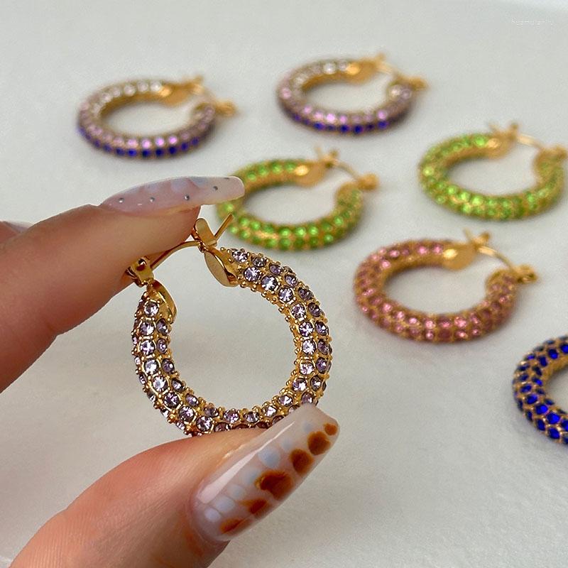 Hoop Earrings Macaron Color Stone Full Pave Stainless Steel For Women Simple Minimalist Jewelry Pink Green Summer 2023 
Hoop Earrings Macaron Color Stone Full Pave Stainless Steel For Women Simple Minimalist Jewelry Pink Green Summer 2023