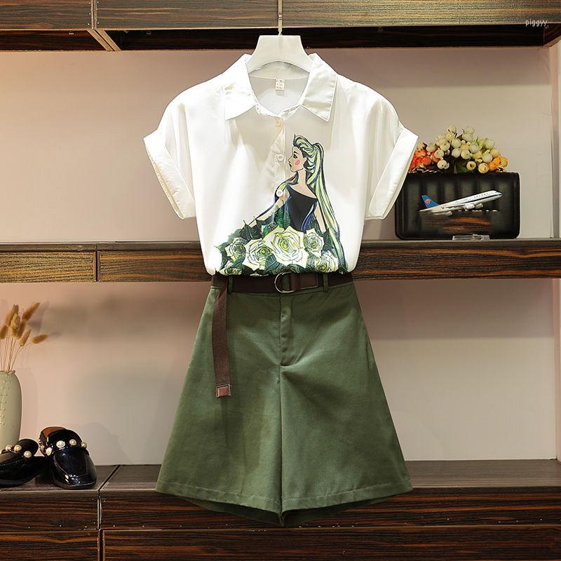 Women' Tracksuits Two Piece Set 2023 Summer Women Clothes Short Sleeve Print White Blouse Green Shorts With Belt Elegant 2 Pieces Sets
Women' Tracksuits Two Piece Set 2023 Summer Women Clothes Short Sleeve Print White Blouse Green Shorts With Belt Elegant 2 Pieces Sets