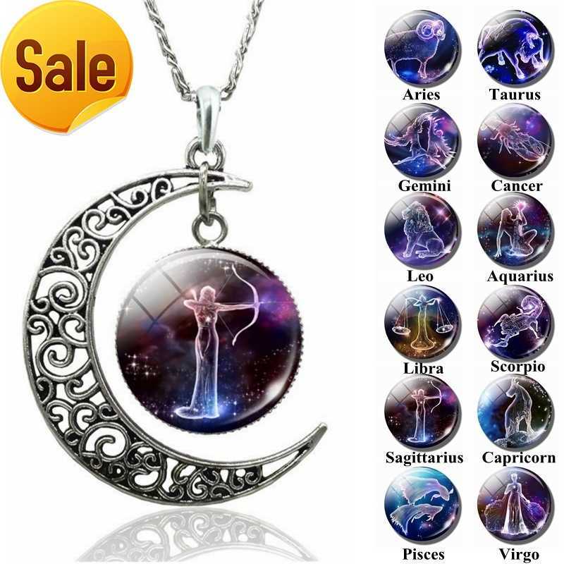 Hot Selling Women Jewelry 12 Constellation Necklace Zodiac Signs Glass Stone Crescent Pendant Moon Necklace
Hot Selling Women Jewelry 12 Constellation Necklace Zodiac Signs Glass Stone Crescent Pendant Moon Necklace