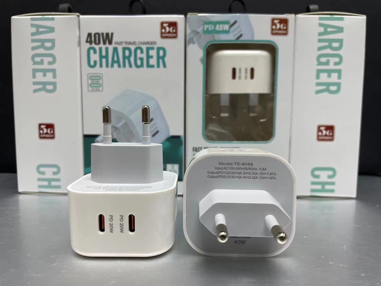 40W Dual PD USB C Wall Charger Eu US Uk Type c Power Adapter Fast Quick Charging Plugs For Iphone 12 13 14 15 Pro Max Samsung HTC