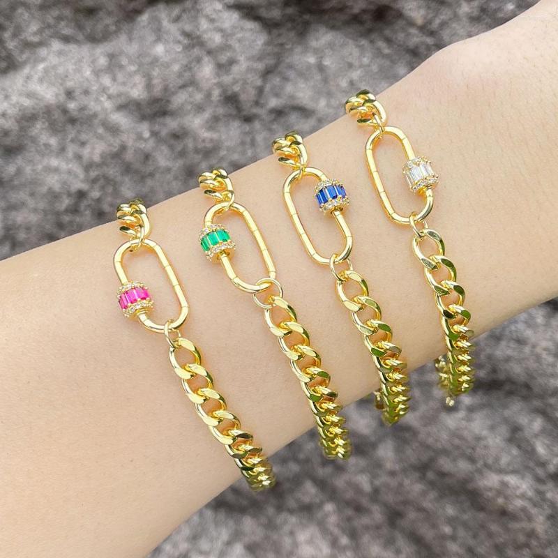 Charm Bracelets Thick Cuban Chain Carabiner For Women Copper Gold Plated CZ Crystal Statement Jewelry Wholesale Brth82
Charm Bracelets Thick Cuban Chain Carabiner For Women Copper Gold Plated CZ Crystal Statement Jewelry Wholesale Brth82