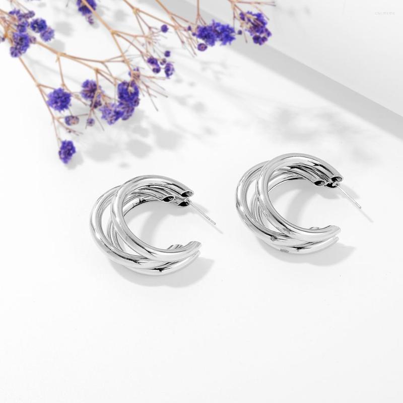 Hoop Earrings LsureY Overlapped Hollow Bright Metal C-shaped Ins Light Luxury Wholesale