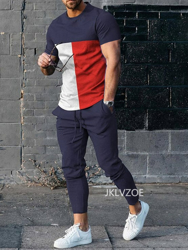 Men's Tracksuits Summer Fashion Men T Shirt Suits Tracksuits 3D Printed Outfits Sportswear Short Sleeve Streetwear Tshirt Long Pants 2 Piece Set 