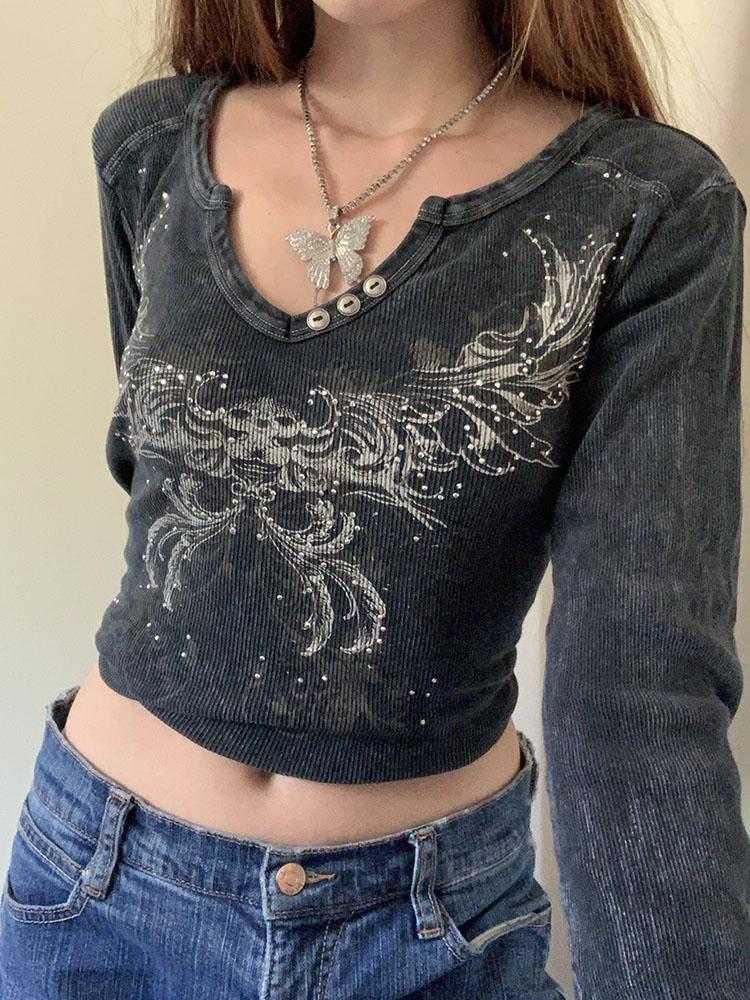 T-Shirt Graphic Print Retro Y2K Crop Tshirts Vintage Harajuku Grunge Fairycore Clothes Aesthetic 90s Vneck Autumn Tops, Black
T-Shirt Graphic Print Retro Y2K Crop Tshirts Vintage Harajuku Grunge Fairycore Clothes Aesthetic 90s Vneck Autumn Tops, Black
