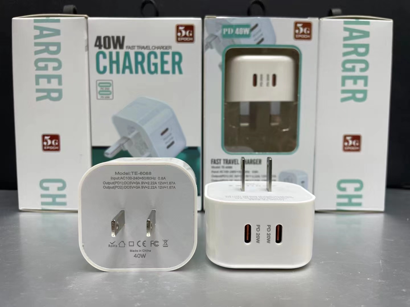 40W Dual PD USB C Wall Charger Eu US Uk Type c Power Adapter Fast Quick Charging Plugs For Iphone 12 13 14 15 Pro Max Samsung HTC