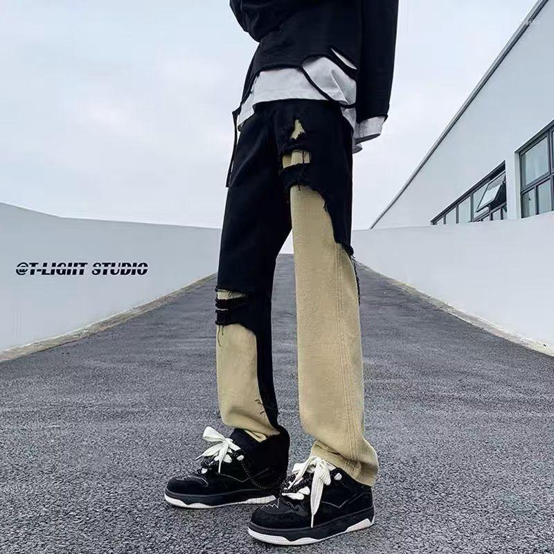 Men' Jeans High Street Patchwork Frayed Pants For Men Washed Hole Ripped Casual Loose Denim Trousers Y2k Clothes Cargo, Beige
Men' Jeans High Street Patchwork Frayed Pants For Men Washed Hole Ripped Casual Loose Denim Trousers Y2k Clothes Cargo, Beige