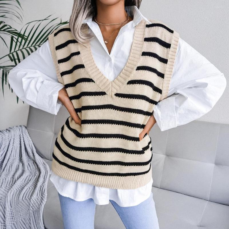 Women' Sweaters 2023 Autumn Women' Fashion V-neck Stripe Casual Knitted Vest Sweater, Gray
Women' Sweaters 2023 Autumn Women' Fashion V-neck Stripe Casual Knitted Vest Sweater, Gray