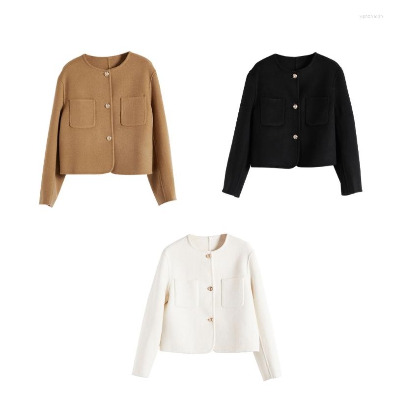 Women' Jackets Womens Long Sleeve Single-Breasted Button Wool Coat Vintage Elegant Round Neck Solid Color Cropped Outerwear, Black
Women' Jackets Womens Long Sleeve Single-Breasted Button Wool Coat Vintage Elegant Round Neck Solid Color Cropped Outerwear, Black