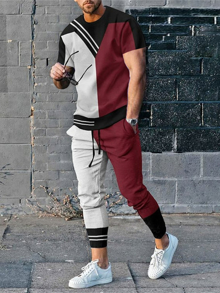 Men's Tracksuits Summer Fashion Men T Shirt Suits Tracksuits 3D Printed Outfits Sportswear Short Sleeve Streetwear Tshirt Long Pants 2 Piece Set 