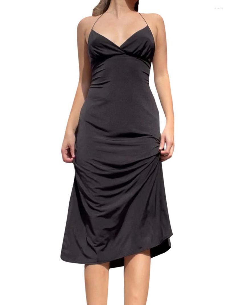 Casual Dresses Women Summer Midi Sling Dress Black Sleeveless Backless Hanging Neck Deep V
Casual Dresses Women Summer Midi Sling Dress Black Sleeveless Backless Hanging Neck Deep V