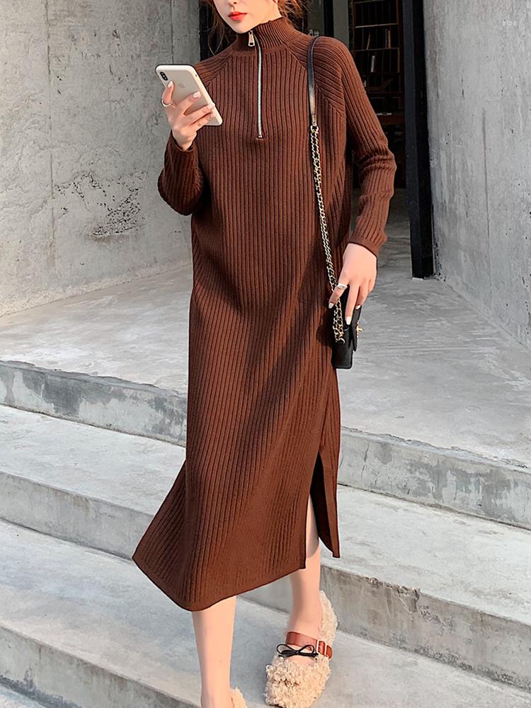 Casual Dresses 2023 Autumn Winter Korean Straight Solid Sweater Skirt Zippers Turtleneck Mid-Length Knitted Dress Loose Vestidos, Black
Casual Dresses 2023 Autumn Winter Korean Straight Solid Sweater Skirt Zippers Turtleneck Mid-Length Knitted Dress Loose Vestidos, Black